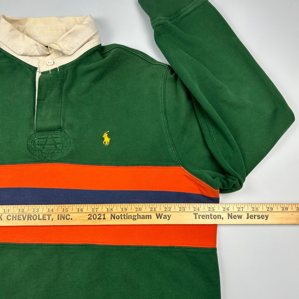 Polo Ralph Lauren Mens XL Rugby Shirt Green Orange Stripe Long Sleeve Cotton VTG - Picture 6 of 10